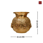 Brass Ashta Lakshmi Kalash - 12cm | Antique Yellow Finish | Spritual use for Pooja, Temple & Festival Decor
