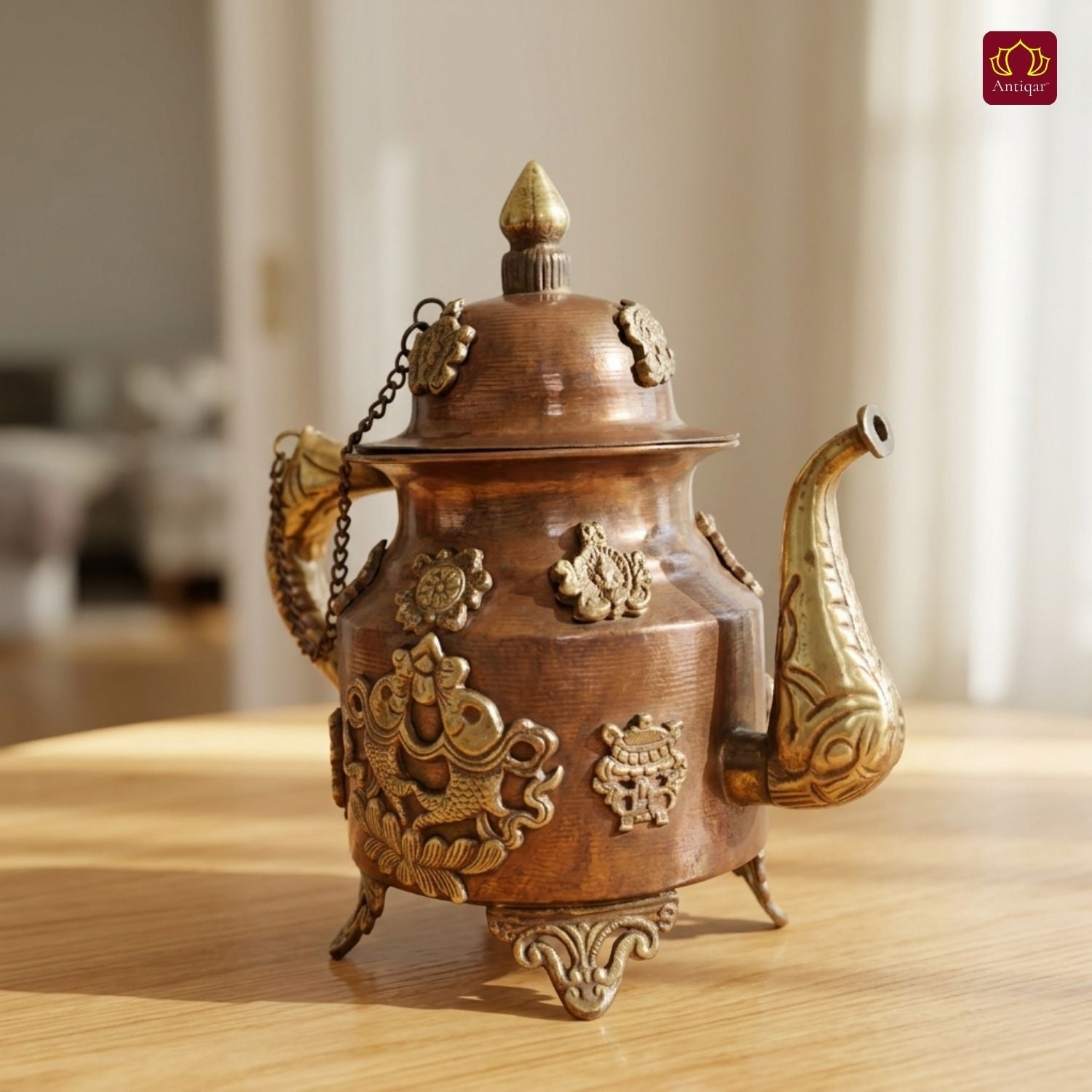 Tibetan Copper Tea & Coffe Kettle - 20cm | Antique Brown Finish |Traditional used for Serving Butter Tea & Spiritual Home Decor