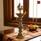 Brass Peacock Oil Lamp –20 cm | Antique Finish | Handcrafted Decor for Temple, Table & Home