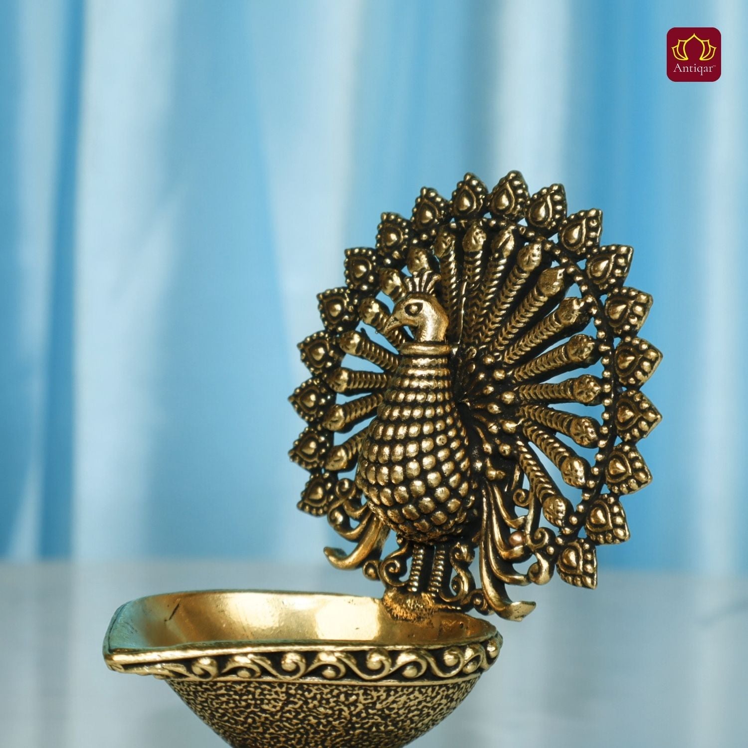 Brass Dancing Peacock on Diya - 7.5cm | Antique Finish | Spritual use for Pooja, Temple & Festival Decor