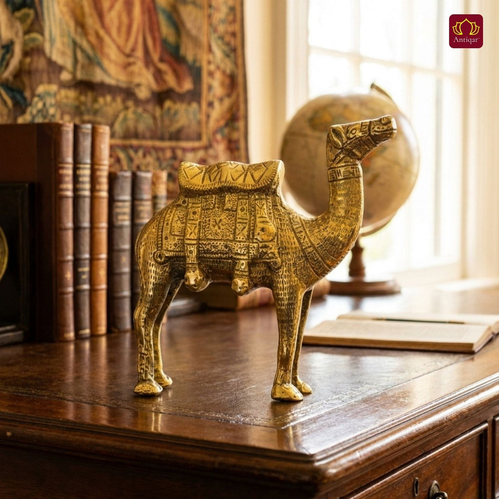 Brass Camel Showpiece – 13.5 cm | Superfine Finish | Handcrafted Decorative Figurine for Living Room & Office Decor