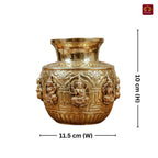 Brass Ashta Lakshmi Kalash - 11.5cm | Antique Yellow Finish | Spritual use for Pooja, Temple & Festival Decor