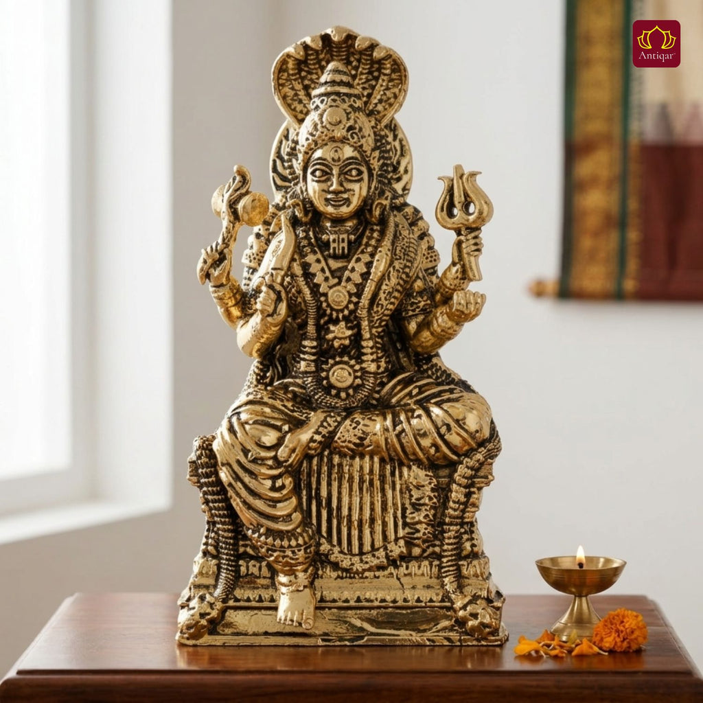 Brass Kurmuri Mariamman Idol – 6 cm | Golden Finish | Spiritual Use for Home, Temple & Car Dashboard Decor