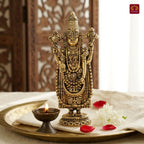 Brass Tirupathi Balaji Idol - 10cm | Golden Finish | Handcrafted Idol for Temple, Home & Car Dashboard
