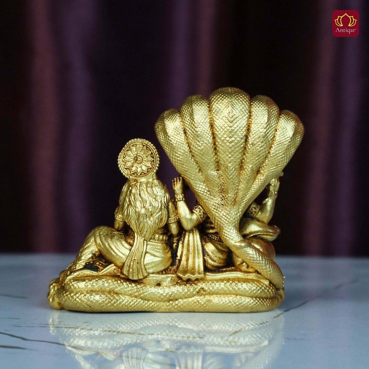 Brass Lakshmi Narayan Idol - 5cm  | Antique Golden Finish | Spiritual Idol for Temple, Home & Car Dashboard Decor