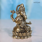 Brass Ganesh Idol - 4.5cm | Antique Finish | Spritual use for Home, Temple & Car Dashboard Decor