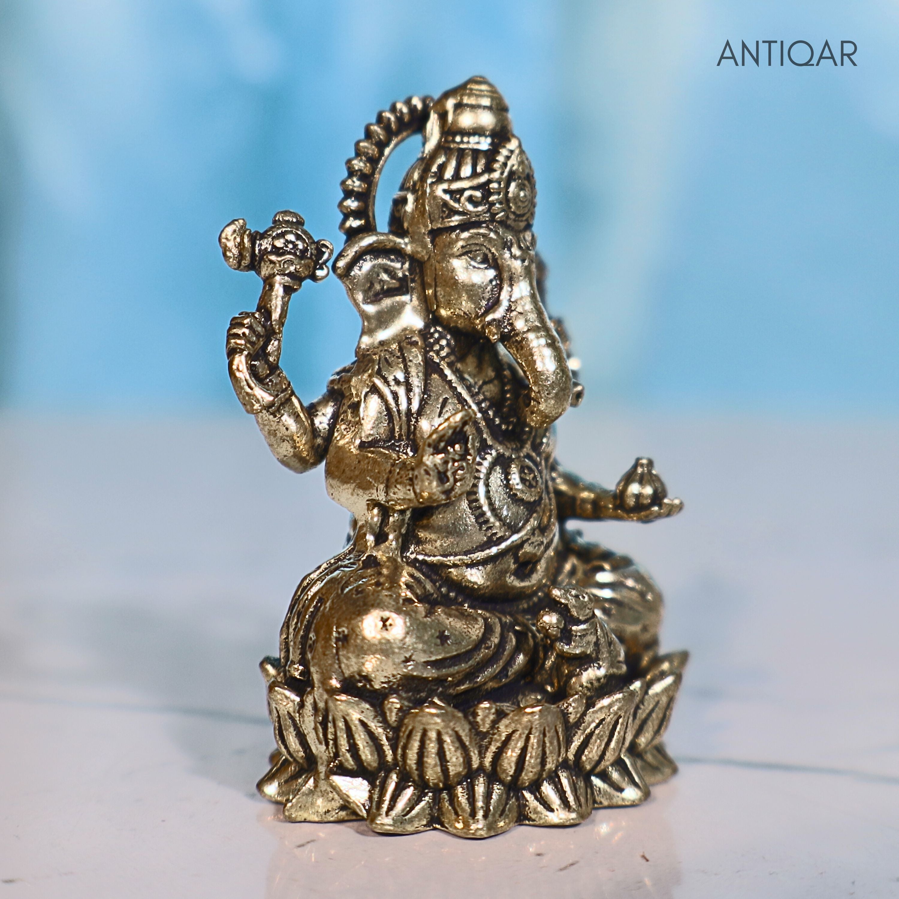 Brass Ganesh Idol - 4.5cm | Antique Finish | Spritual use for Home, Temple & Car Dashboard Decor