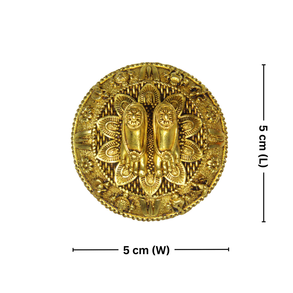 Brass Charan Paduka –2 cm | Yellow Antique Finish | Spiritual Symbol for Temple & Home Decor