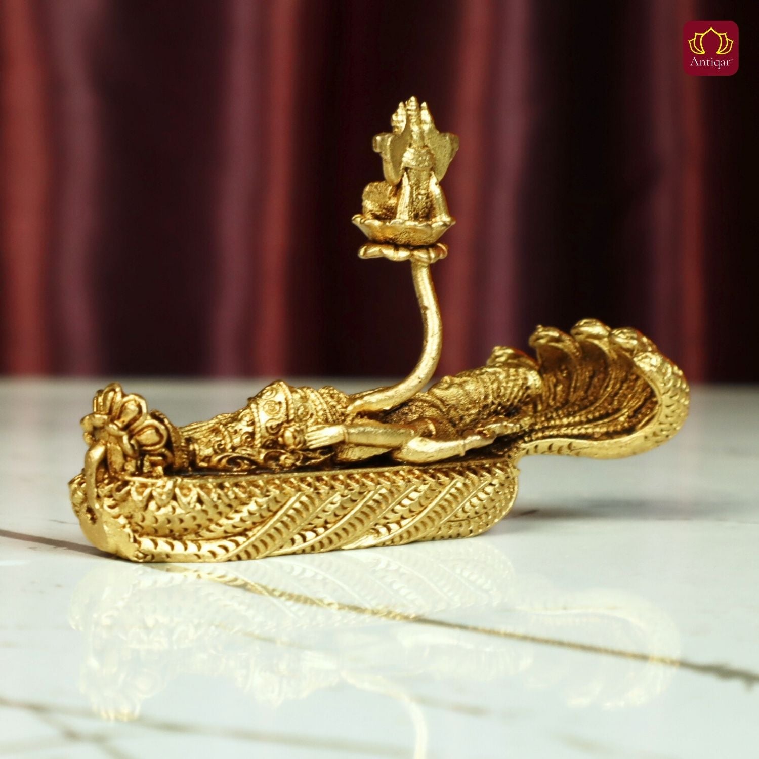 Brass Padmanabha Swamy Idol(Shesha-Shayi Lord Vishnu) - 5cm | Antique Finish | Spiritual Idol for Temple, Home & Car Dashboard Decor