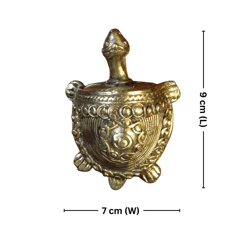 Dhokra Art Brass Turtle – 3 cm | Golden Antique Finish | Tribal Handcrafted Showpiece for Temple, Home & Table Decor