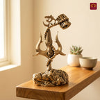 Brass Trisul with Om & Damru - 10.5cm | Antique  Golden Finish | Handcrafted for Pooja Temple & Festival Decor