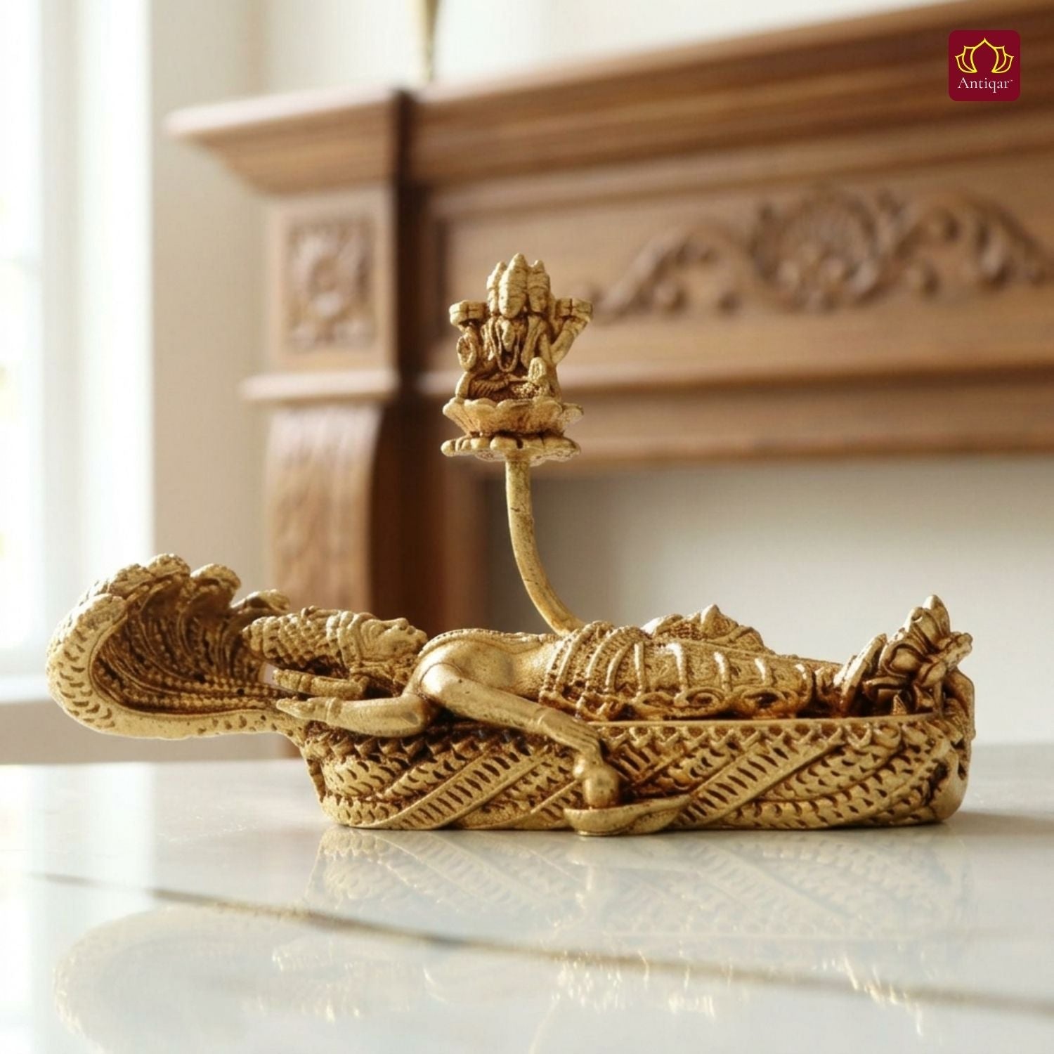 Brass Padmanabha Swamy Idol(Shesha-Shayi Lord Vishnu) - 5cm | Antique Finish | Spiritual Idol for Temple, Home & Car Dashboard Decor