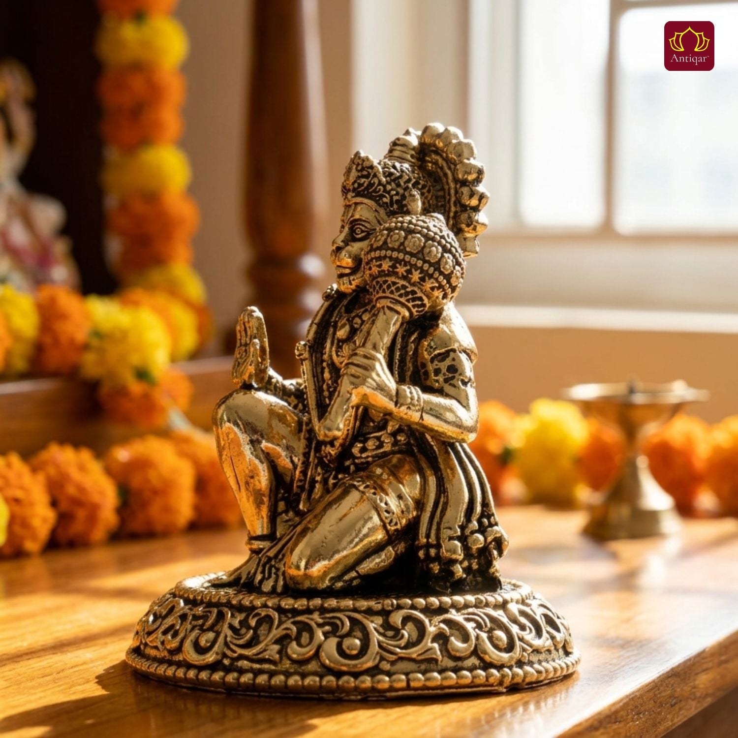 Brass Hanuman Ji Idol - 5cm | Golden Finish | Handcrafted Statue for Temple, Home Decor & Car Dashboard