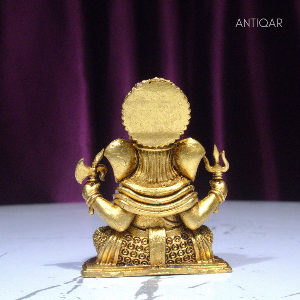 Brass Ganesh Idol - 6.5cm | Antique Finish | Spritual use for Home, Temple & Car dashboard Decor