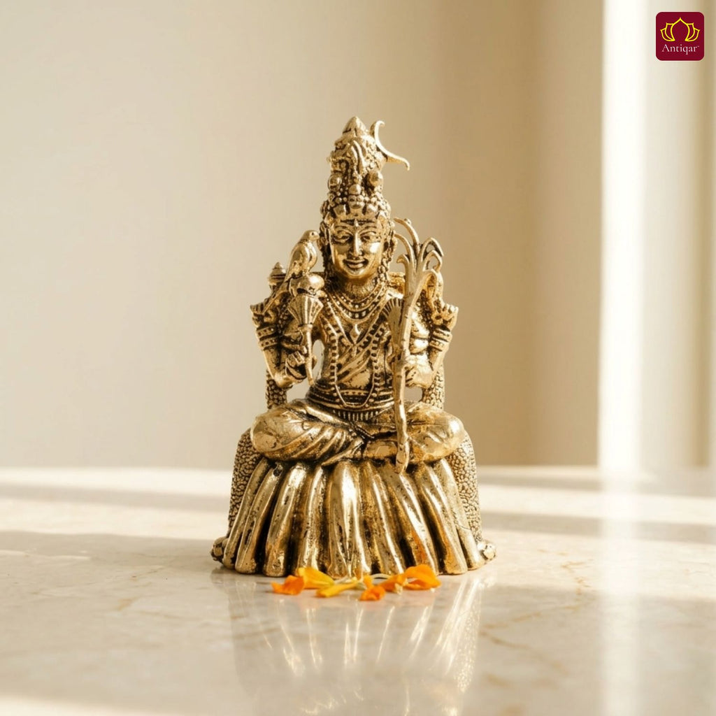 Brass Lalitha Deviji Idol - 8cm | Golden Finish | Religious Idol for Home, Temple & Car Dashboard Decor