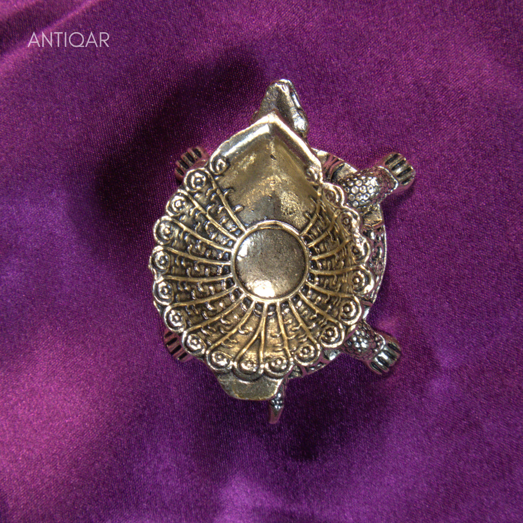 Brass Diya on Turtle - 4cm | Antique Finish | Spritual use for Pooja, Temple & Festival Decor
