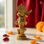 Brass Krishna Idol - 15cm | Handcrafted Art for Worship | Home, Temple & Vehicle Decor