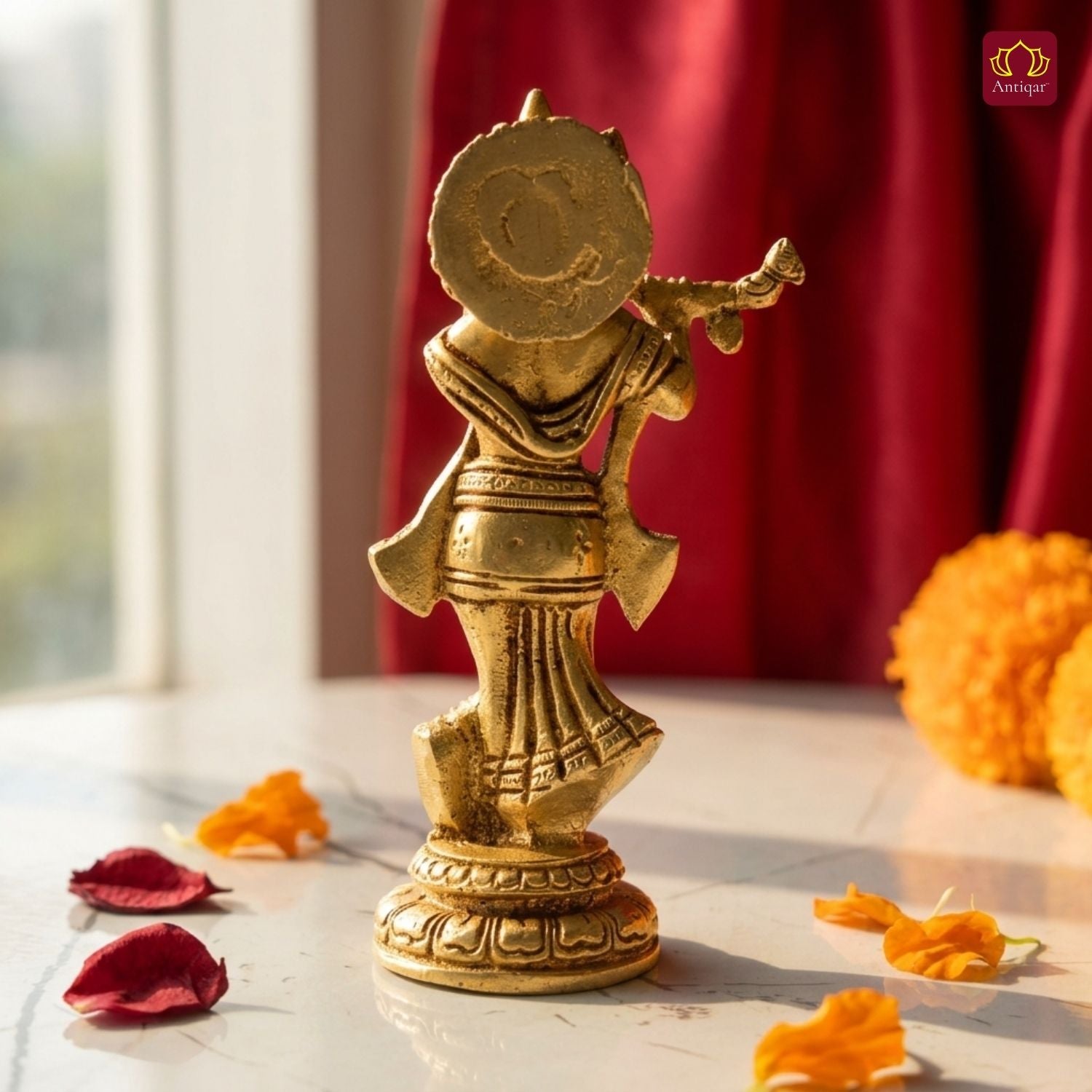 Brass Krishna Idol - 15cm | Handcrafted Art for Worship | Home, Temple & Vehicle Decor