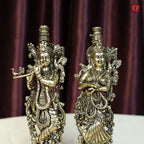 Brass Designer Radhakrishna Idol - 15cm | Antique Finish | Spiritual Idol for Temple & Home Decor