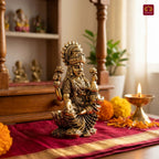 Brass Lakshmi JI Idol - 5cm | Golden Finish | Spiritual Decor for Temple, Home & Car Dashboard