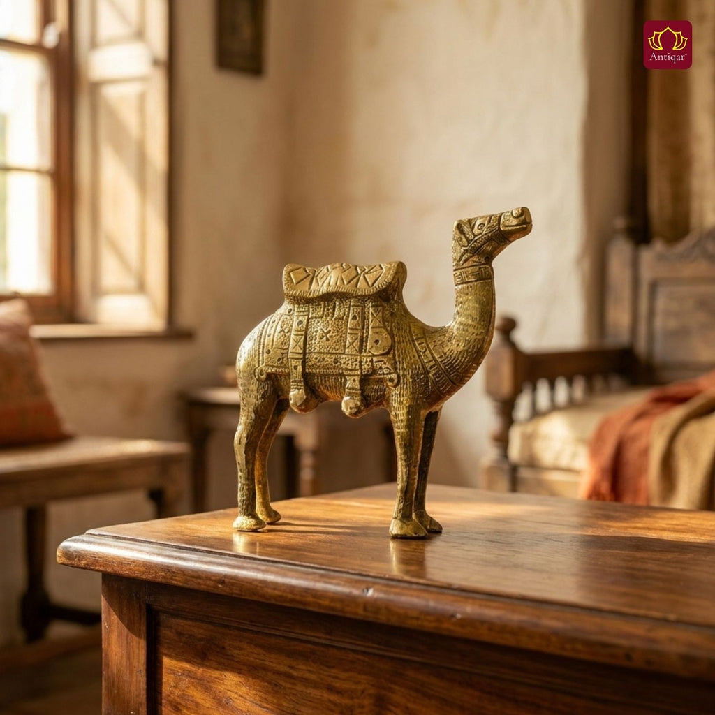 Brass Camel Showpiece – 13.5 cm | Superfine Finish | Handcrafted Decorative Figurine for Living Room & Office Decor