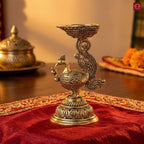 Brass Peacock Diya - 8cm | Antique Finish | Spritual use for Pooja, Temple & Festival Decor
