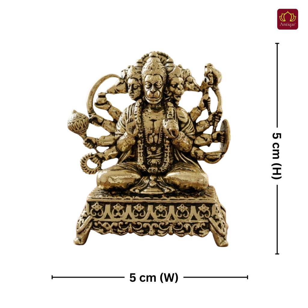 Brass Panchmukhi Hanuman Idol -5cm | Golden Finish | Spritual use for Home, Temple & Car Dashboard Decor