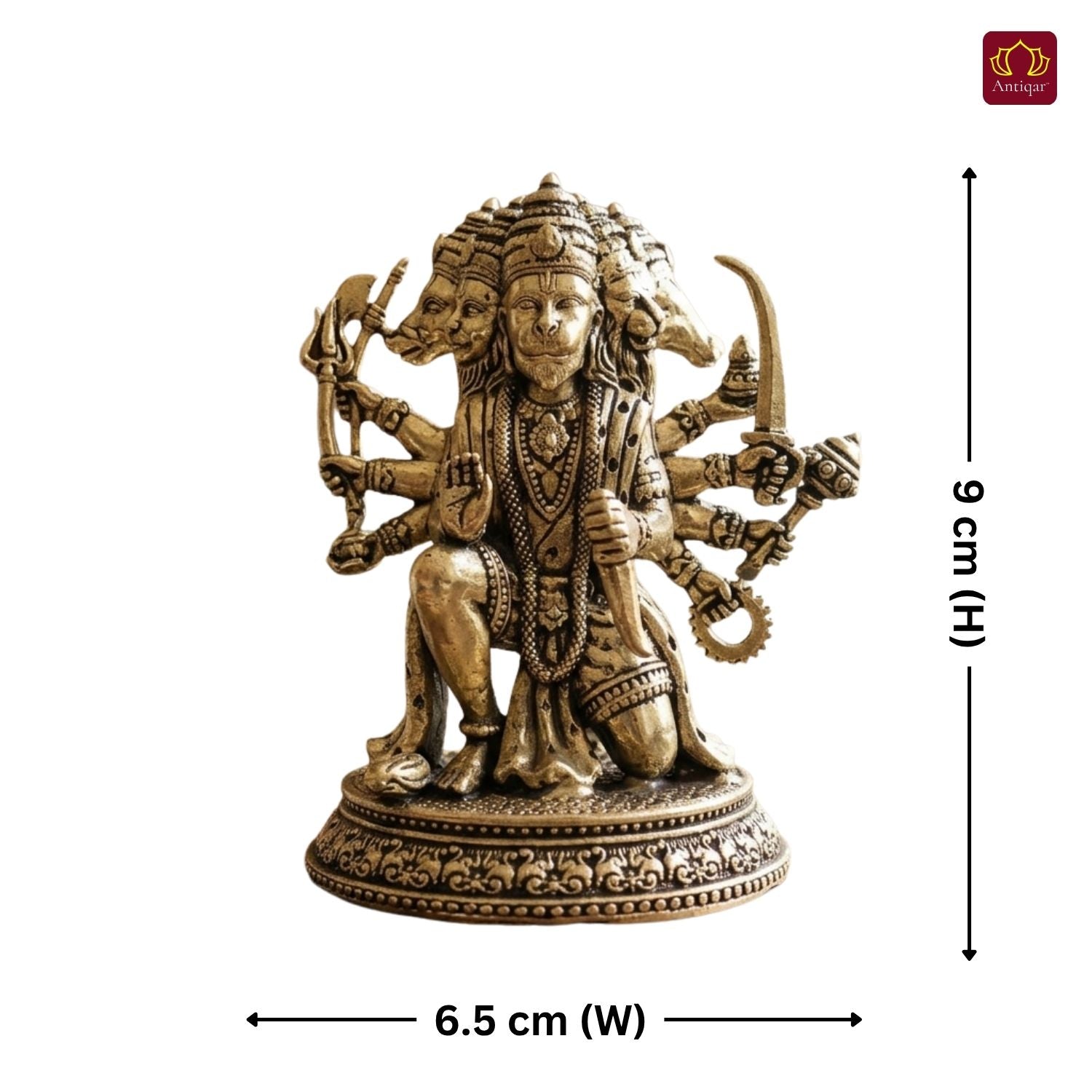 Brass Panchmukhi Hanuman Idol - 9cm | Antique Finish | Spritual use for Home, Temple & Car Dashboard Decor