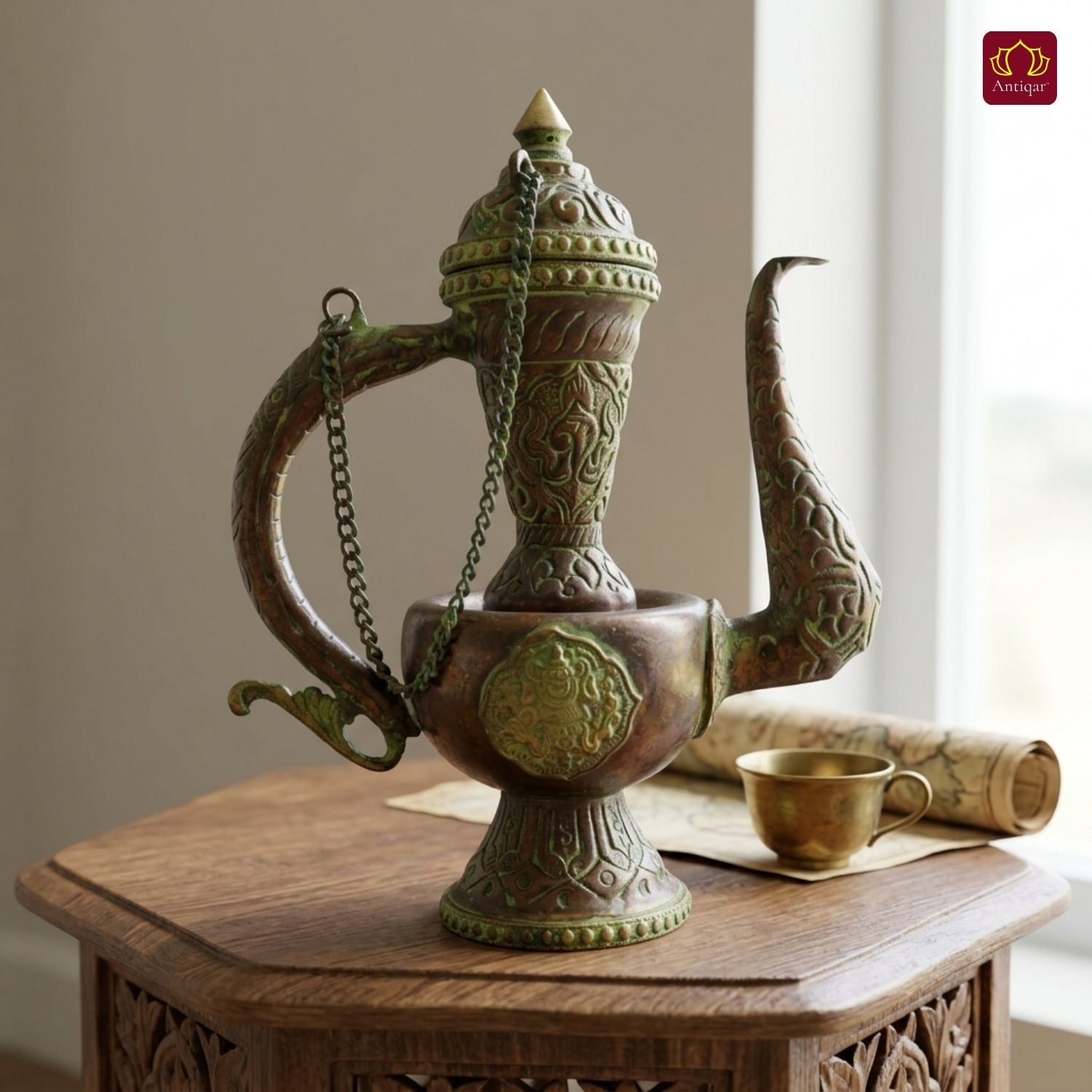Antique Brass Surai - 20cm | Green Patina Finish |  Vintage Mughlai Style use in Home,Office & Restaurant Decor
