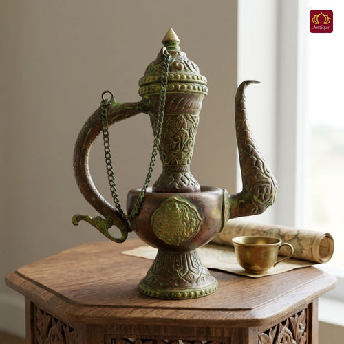 Antique Brass Surai - 20cm | Green Patina Finish |  Vintage Mughlai Style use in Home,Office & Restaurant Decor