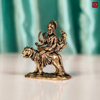 Brass Miniature Sherawali Maa Idol - 2.5cm | Antique Finish | Spritual use for Home, Temple & Car Dashboard Decor