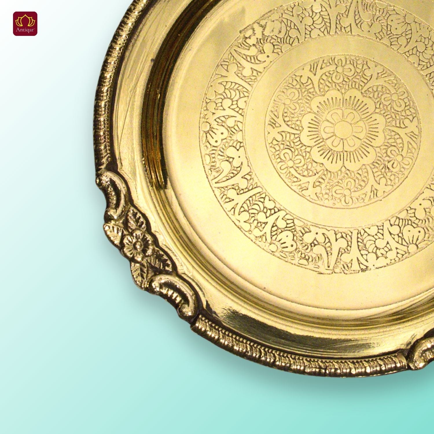 Brass Etching Design Plate - 1.5cm | Antique Golden Finish | Traditional use for Pooja in Temple, Festivals and Home