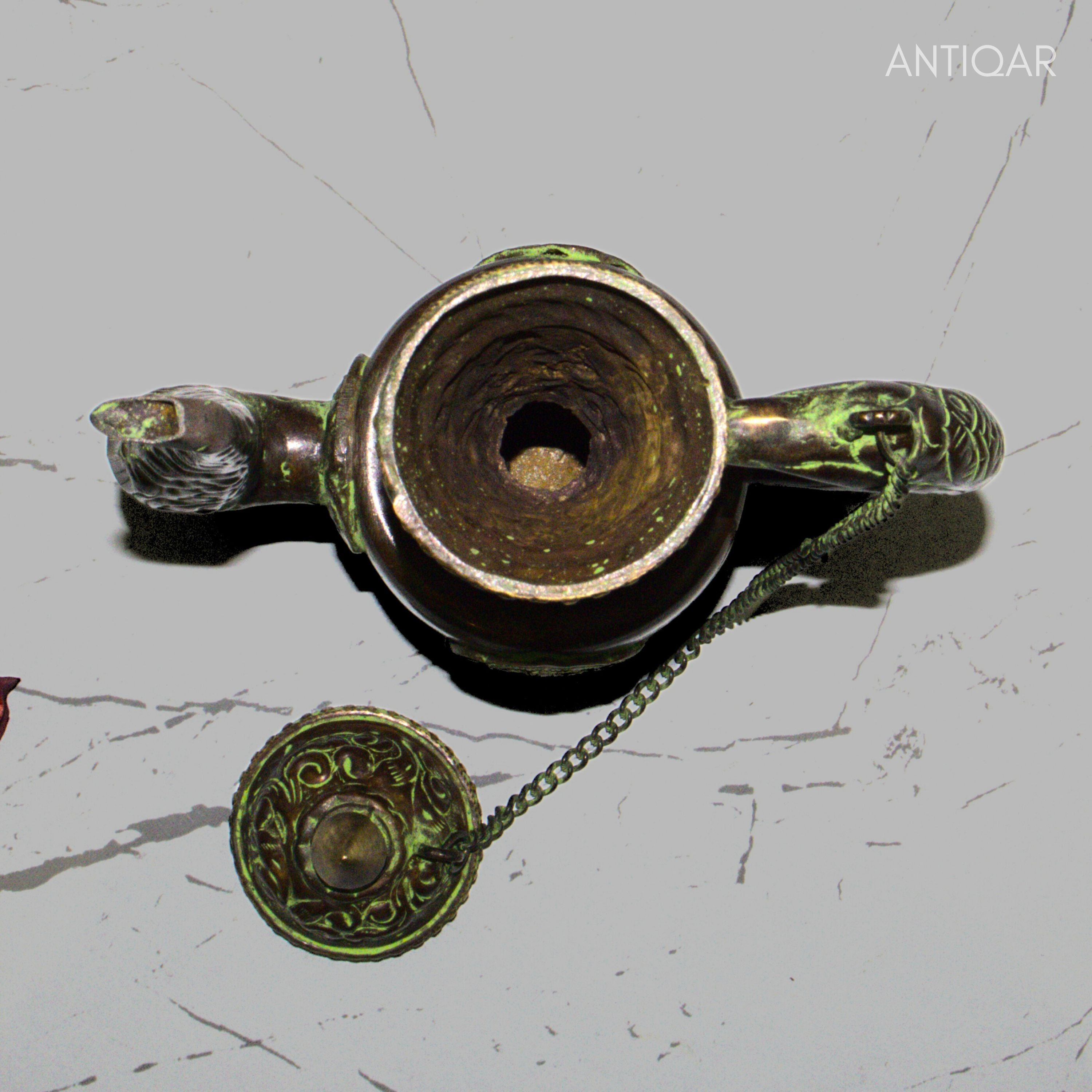 Antique Brass Surai - 20cm | Green Patina Finish |  Vintage Mughlai Style use in Home,Office & Restaurant Decor