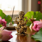 Brass Ganesh JI Idol - 5cm | Golden Finish | Spiritual Decor for Temple, Home & Car Dashboard