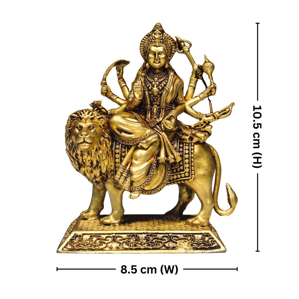 Brass Sherawali Maa Idol - 10.5cm | Antique Golden Finish | Spiritual Idol for Temple & Home Decor