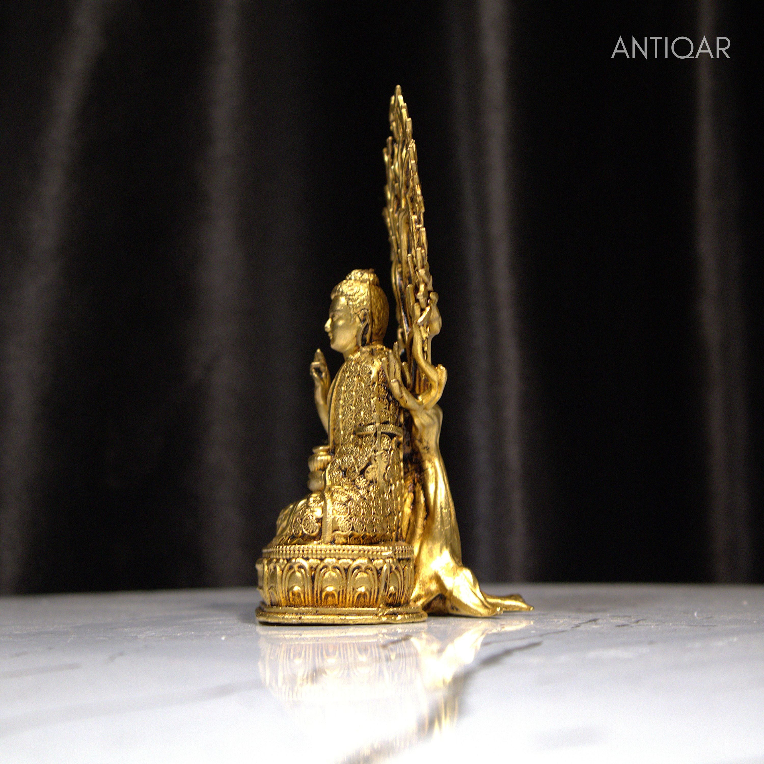 Brass Vintage Buddha Tree Statue – 13cm | Antique Golden Finish | Spiritual Statue for Temple, Home & Car Dashboard Decor