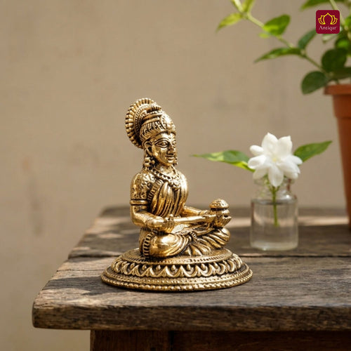 Brass Annapurna Devi Idol - 6.5cm | Golden Finish | Spiritual Idol for Temple & Home Decor