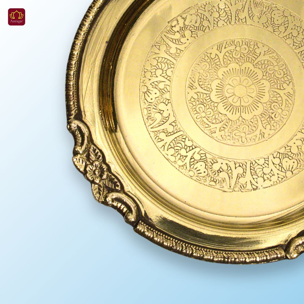 Brass Etching Design Plate - 2cm | Antique Golden Finish | Traditional use for Pooja in Temple, Festivals and Home