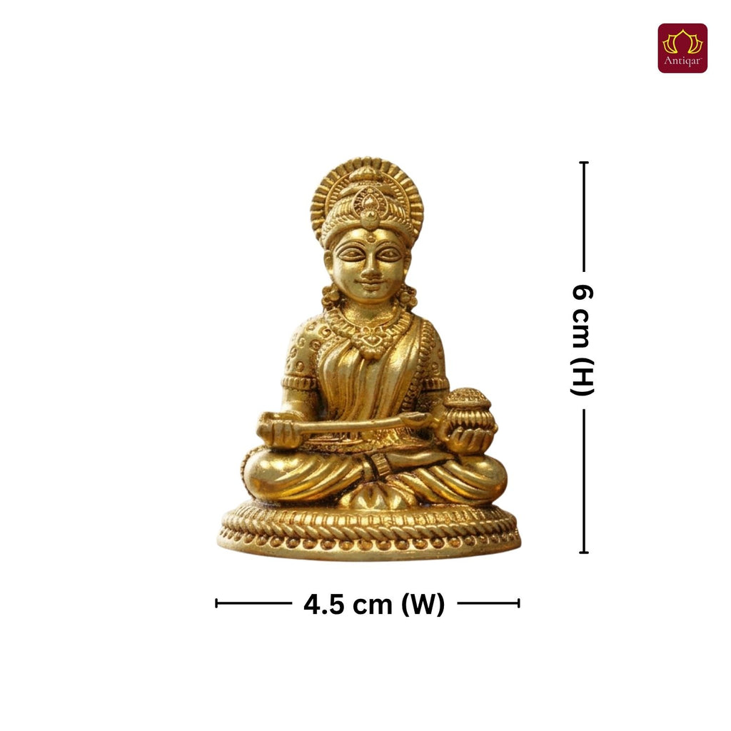 Brass Annapurna Devi Idol - 6cm | Antique Golden Finish | Spiritual Idol for Temple & Home Decor