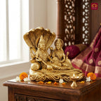 Brass Lakshmi Narayan Idol - 5cm  | Antique Golden Finish | Spiritual Idol for Temple, Home & Car Dashboard Decor