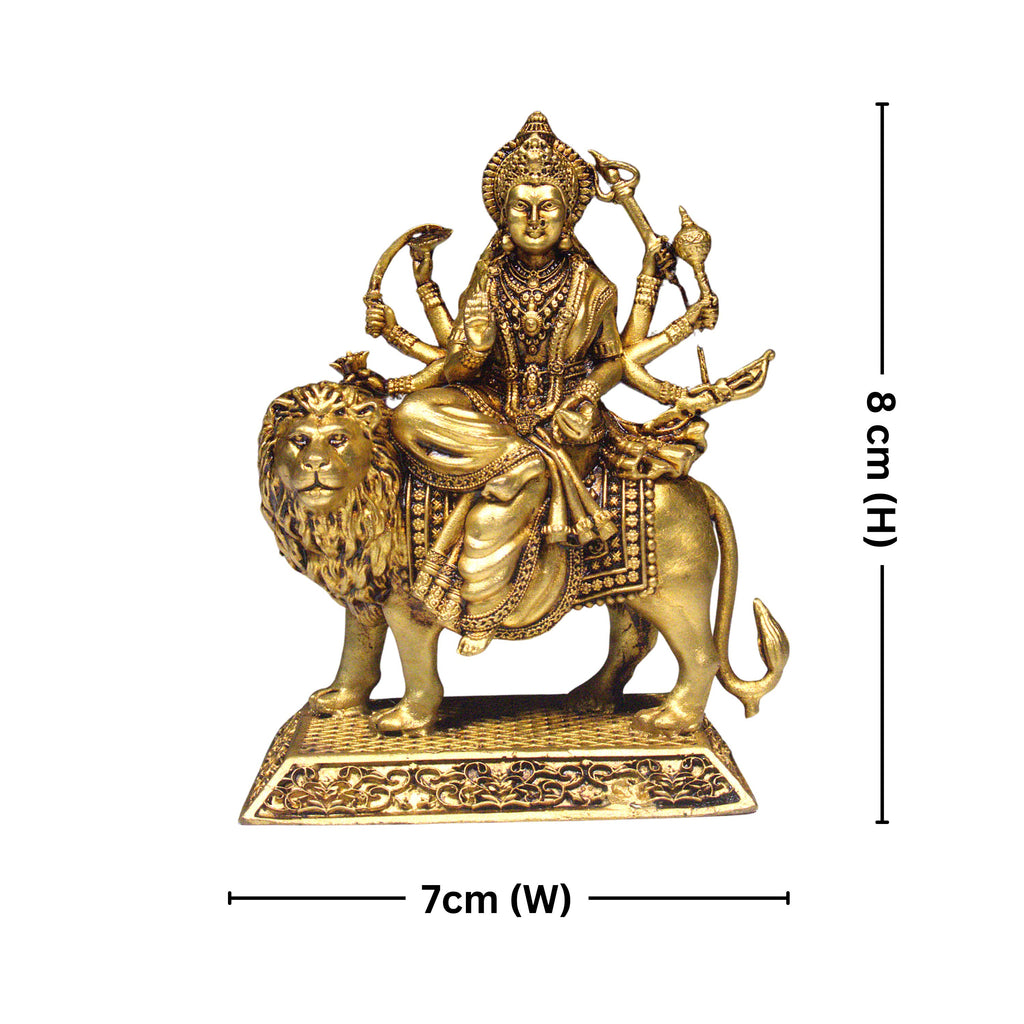 Brass Sherawali Maa Idol - 8cm | Antique Golden Finish | Spiritual Idol for Temple & Home Decor
