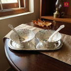 Royal Dry Fruit & Paan Dan Serving Set | Silver Plated | Red Velvet Box | Set of 5 | Handcrafted Artistry | Festive & Decorative Showpiece