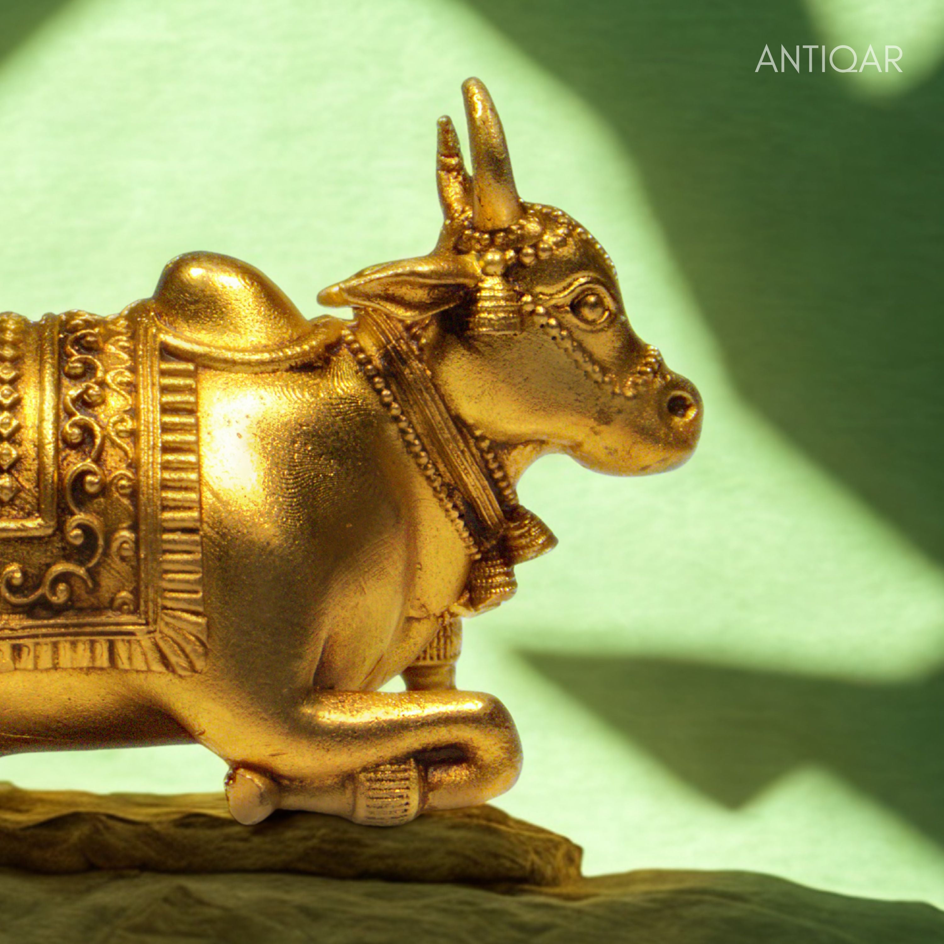 Brass Nandi Figurine - 5cm | Antique Golden Finish | Spritual use for Home, Temple & Car Dashboard Decor