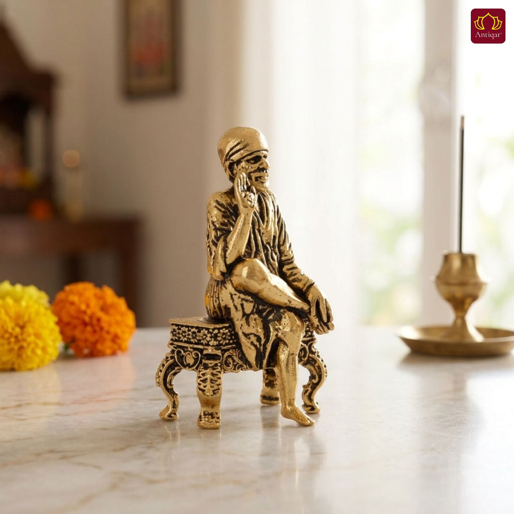 Brass Saibaba Idol - 4.5cm | Golden Finish | Spritual use for Home, Temple & Car dashboard Decor