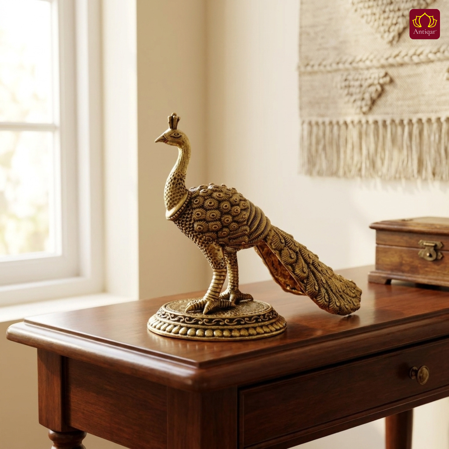 Brass Peacock Showpiece – 8 cm | Antique Finish | Handcrafted Decor for Temple, Table & Home