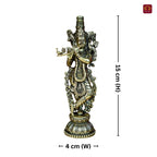 Brass Lord Krishna Idol Playing with Flute - 15cm | Antique Finish | Handcrafted Artwork | Home & Office Decor | Ideal for Gifting & Spiritual Blessings