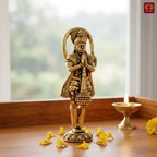 Brass Standing Hanuman Ji Idol - 7.5cm | Golden Finish | Handcrafted Statue for Temple, Home Decor & Car Dashboard