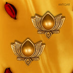 Brass Lotus Diya -2cm | Antique Golden Finish | Handcrafted for Pooja Temple & Festival Decor (Set of 2)