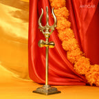 Brass Trisul with Detachable Square Base - 25cm | Antique Golden Finish | Handcrafted for Pooja Temple & Festival Decor