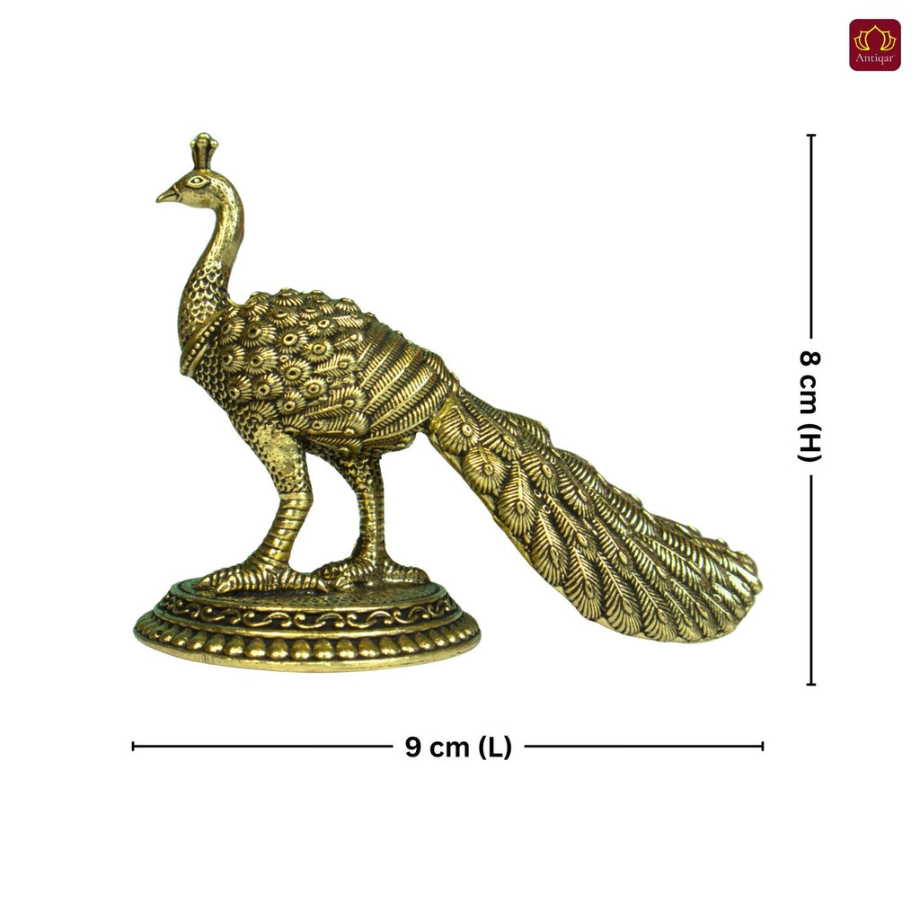 Brass Peacock Showpiece – 8 cm | Antique Finish | Handcrafted Decor for Temple, Table & Home